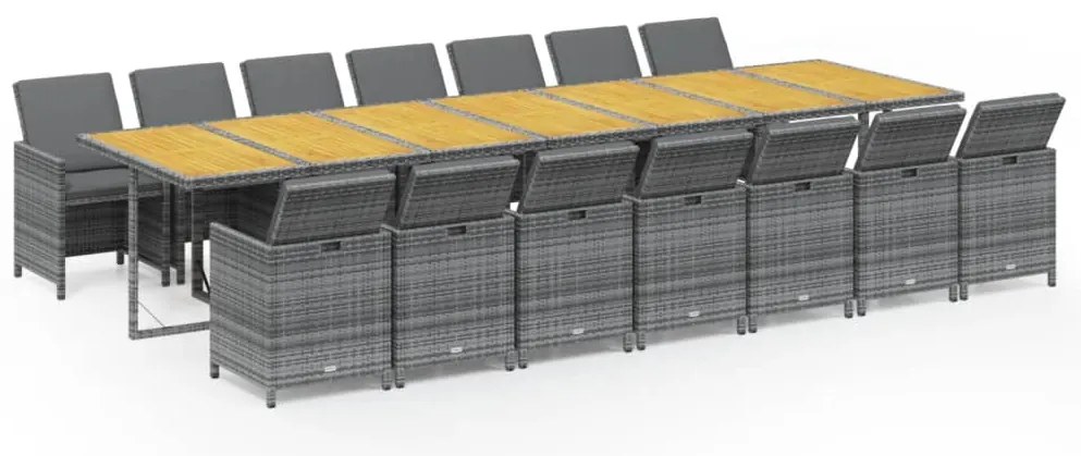 3095659 vidaXL Градински комплект с възглавници 15 части полиратан сив