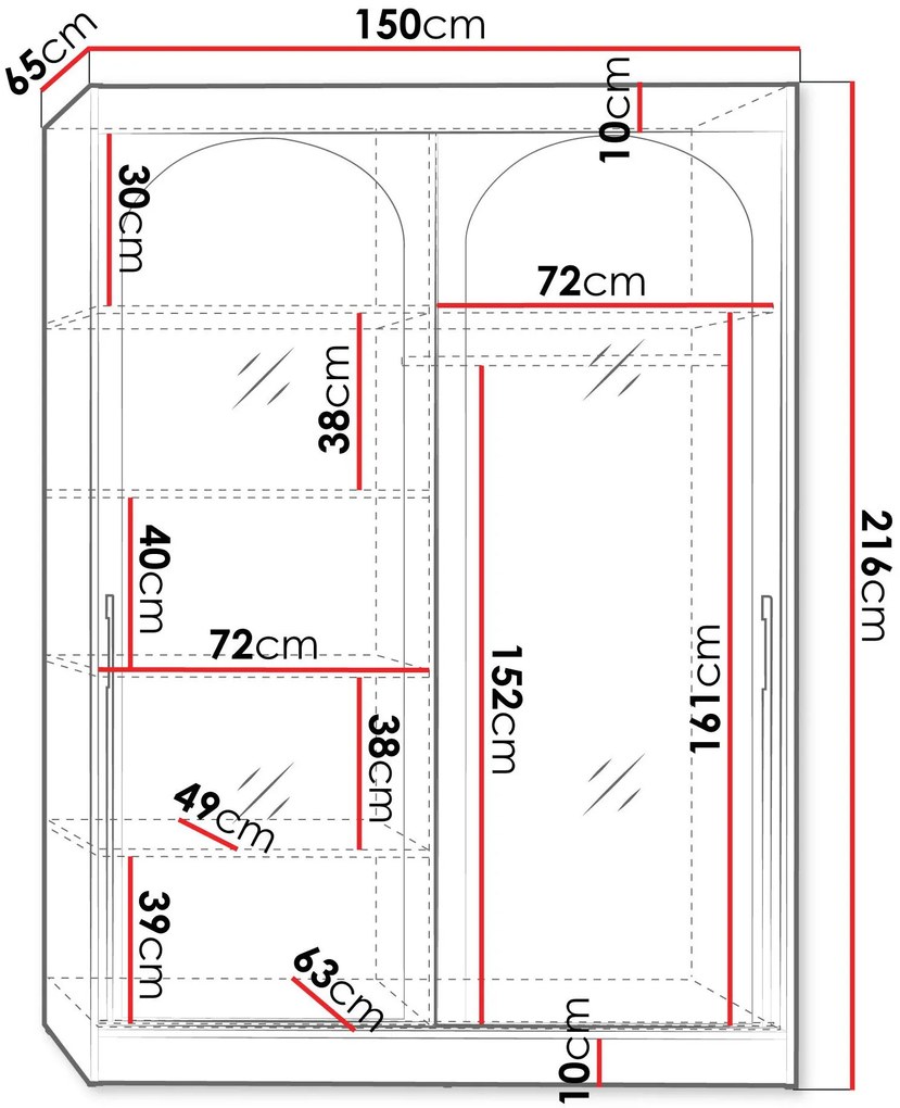 Гардероб Модин плъзгащ-черен-дължина: 150 см