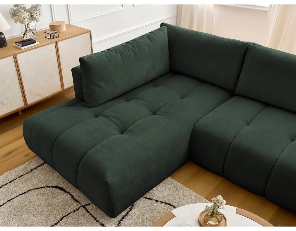 Зелен сгъваем/с място за съхранение ъглов диван (ляв ъгъл/U форма) Fuji – Bobochic Paris