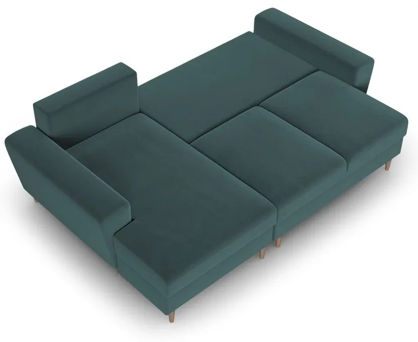 Кадифен разтегателен ъглов диван с място за съхранение в петролен цвят (ляв ъгъл) Kyoto – Cosmopolitan Design