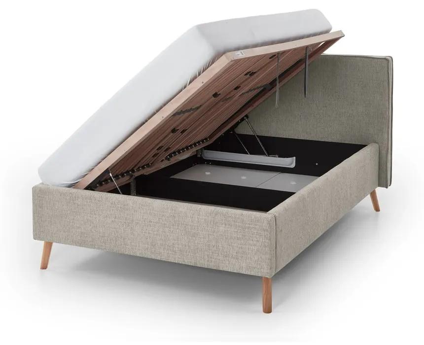 Кремаво тапицирано двойно легло с място за съхранение с включена подматрачна рамка 140x200 cm Riva – Meise Möbel