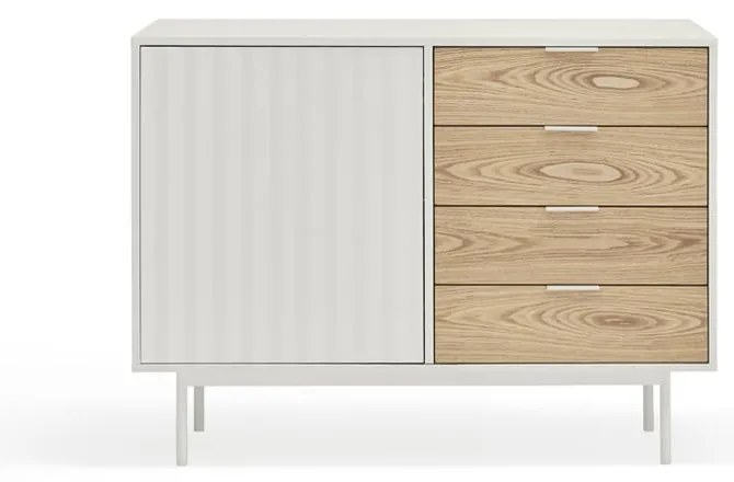 Бял/естествен нисък скрин от декор от дъб 108x80 cm Sierra – Teulat