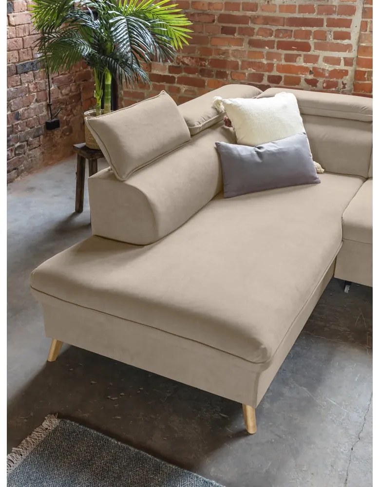 Бежов кадифен ъглов разтегателен диван във формата "U" (ляв ъгъл) Sweet Harmony - Miuform