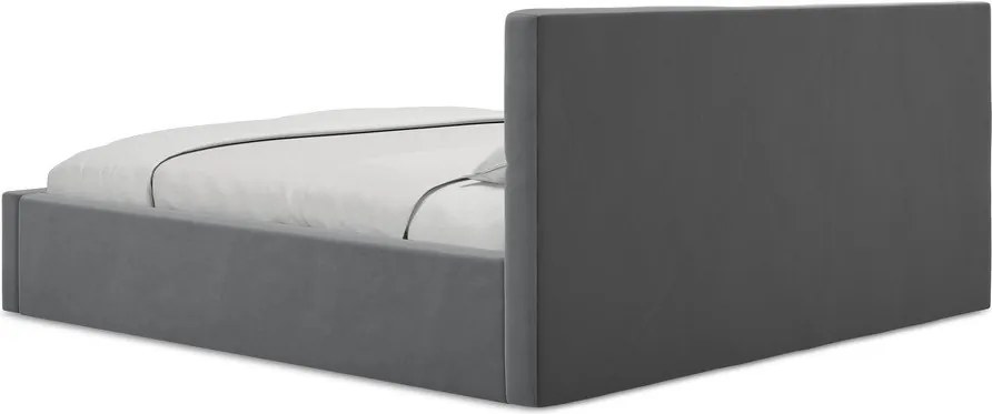 Тъмносиво кадифено двойно легло 140x200 cm тапицирано с място за съхранение и включена подматрачна рамка Hiko – Makamii