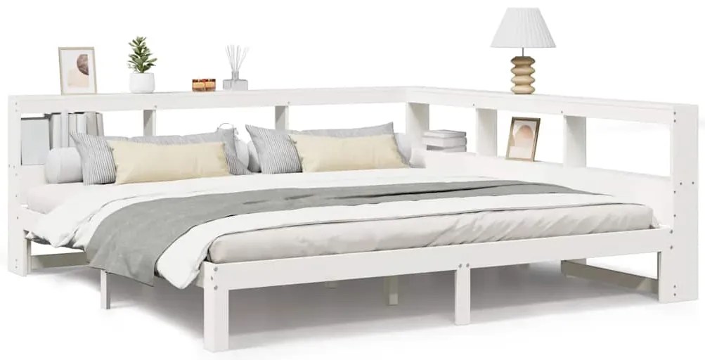 3324371 vidaXL Легло с етажерка за книги, без матрак, 200x200 см, бор масив