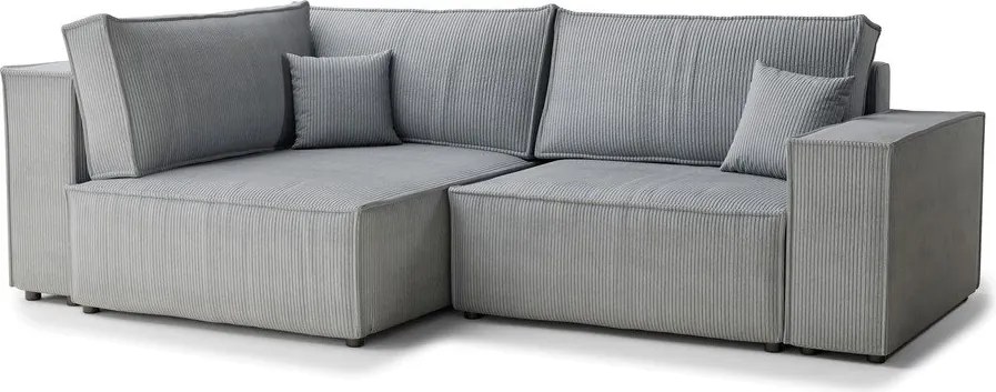 Сив сгъваем/с място за съхранение ъглов диван от рипсено кадифе (ляв ъгъл/L форма) Tonga – Maison de Rêve