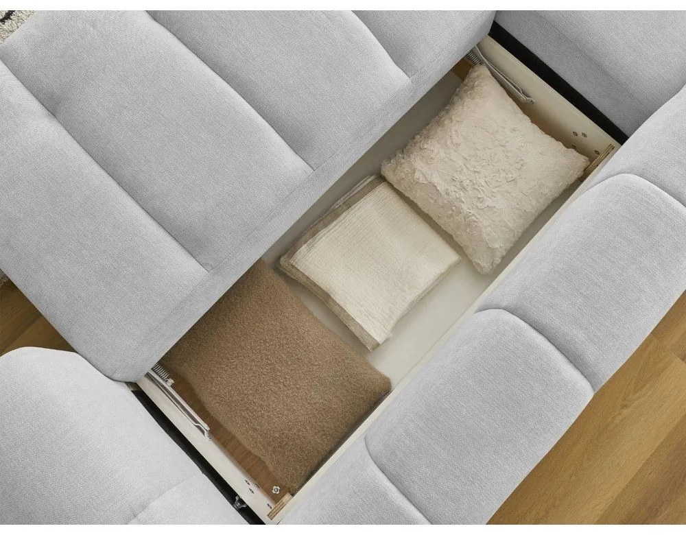 Светлосив сгъваем/с място за съхранение ъглов диван (ляв ъгъл) Fuji – Bobochic Paris