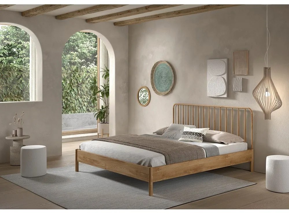 Двойно легло от масивен дъб без ламелно дъно в естествен цвят 180x200 cm Olive Spindle – Vipack