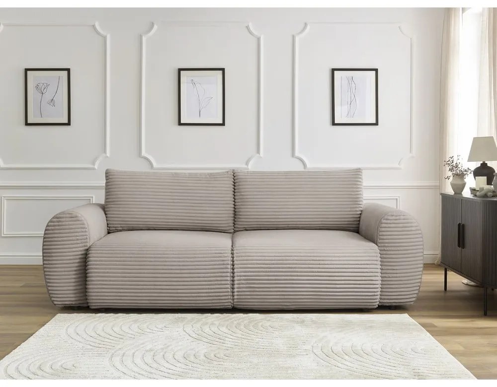 Светлосиво-бежов разтегателен диван от рипсено кадифе 257 cm Lucien – Bobochic Paris