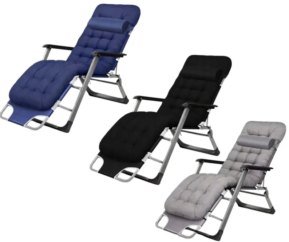 Градински шезлонг със сива рамка и възглавница Сив