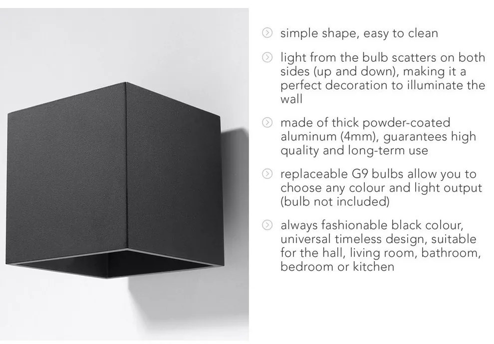 Черна стенна лампа Geo - Sollux