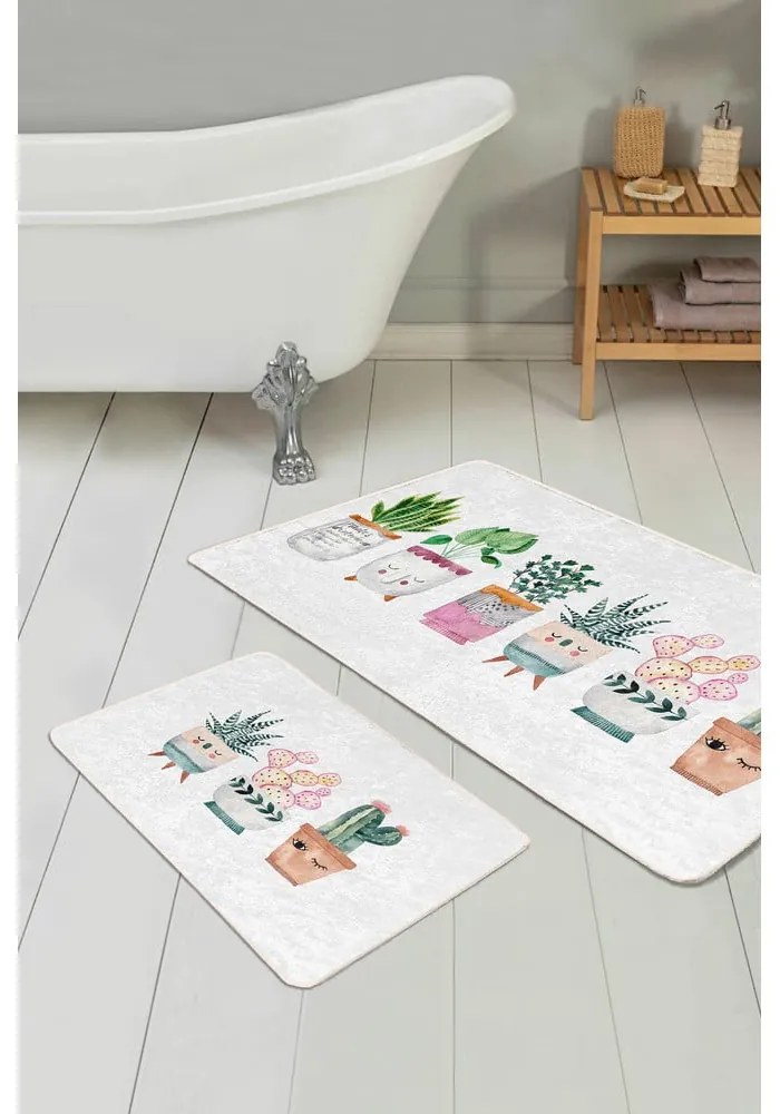 Бели кадифени постелки за баня в комплект от 2 бр. 60x100 cm Succulent – Mila Home