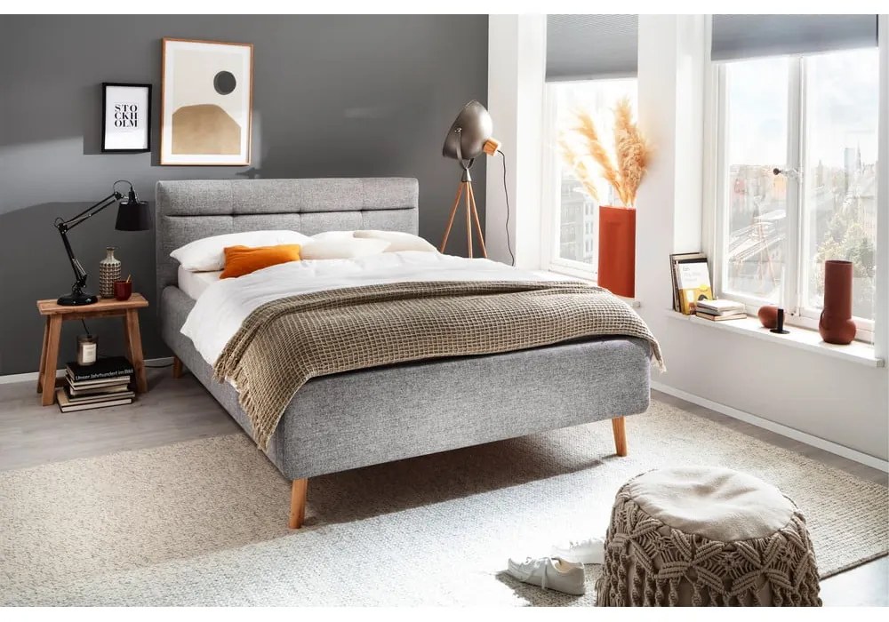 Сиво двойно легло 140x200 cm тапицирано с място за съхранение с включена подматрачна рамка Lotte – Meise Möbel