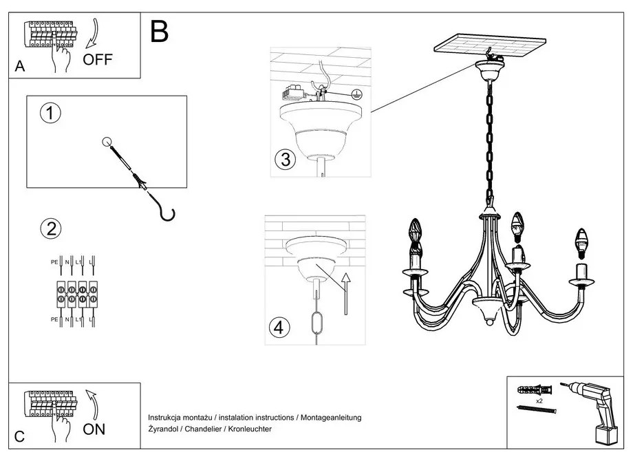 Черна висяща лампа 7 Fiorano - Sollux