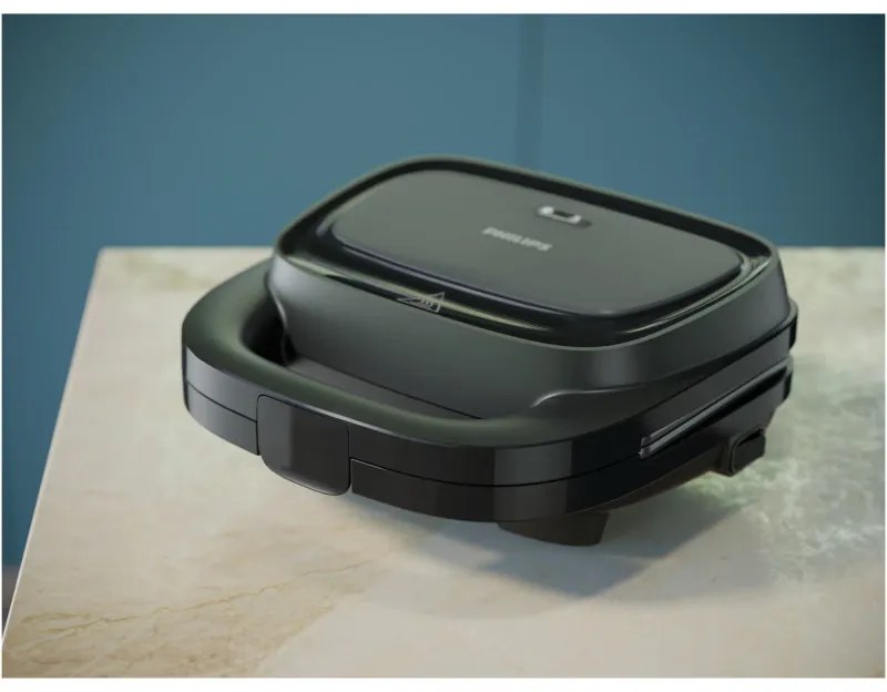 Сандвич тостер Philips HD2331/90 Series 3000, 750 W, За 2 филии/4 триъгълни сандвича, Незалепващи алуминиеви плочи, Черен