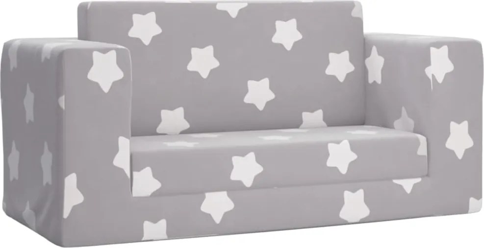 357034 vidaXL Детско диванче-легло 2-местно светлосиво на звездички мек плюш