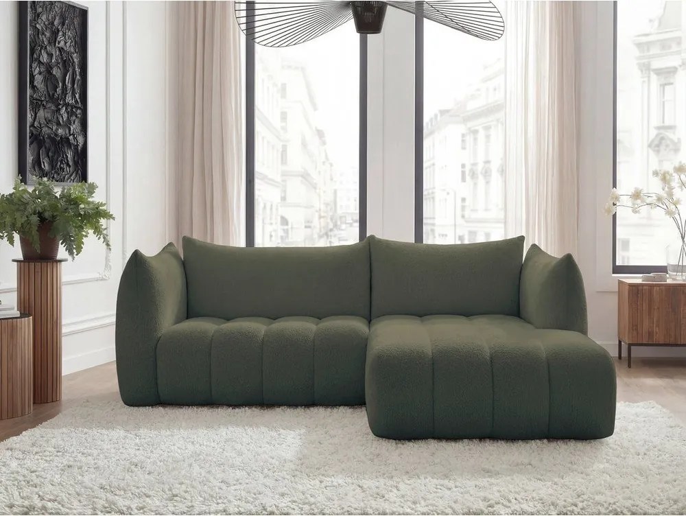 Зелен ъглов диван от прежда с примки от букле (десен ъгъл) Azra – Bobochic Paris