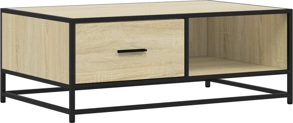 848755 vidaXL Кафе маса, сонома дъб, 90x57x35 см, инженерно дърво и метал