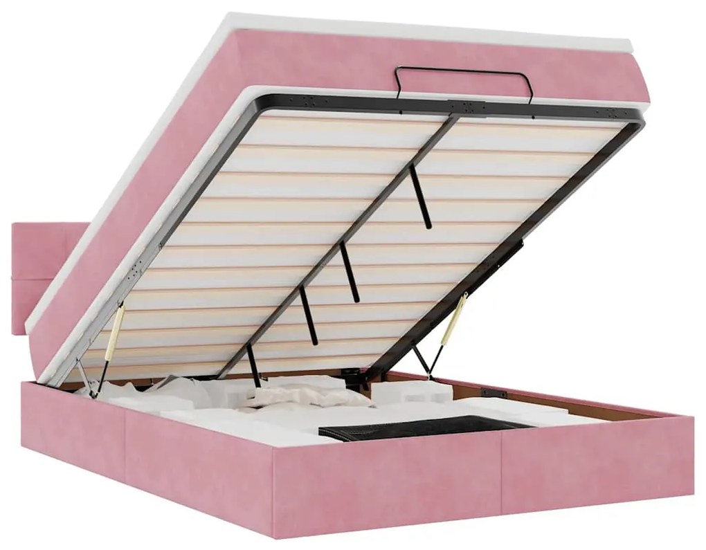 3312631 vidaXL Османска легло с матрак и LED, розово, 140x200 см, кадифе