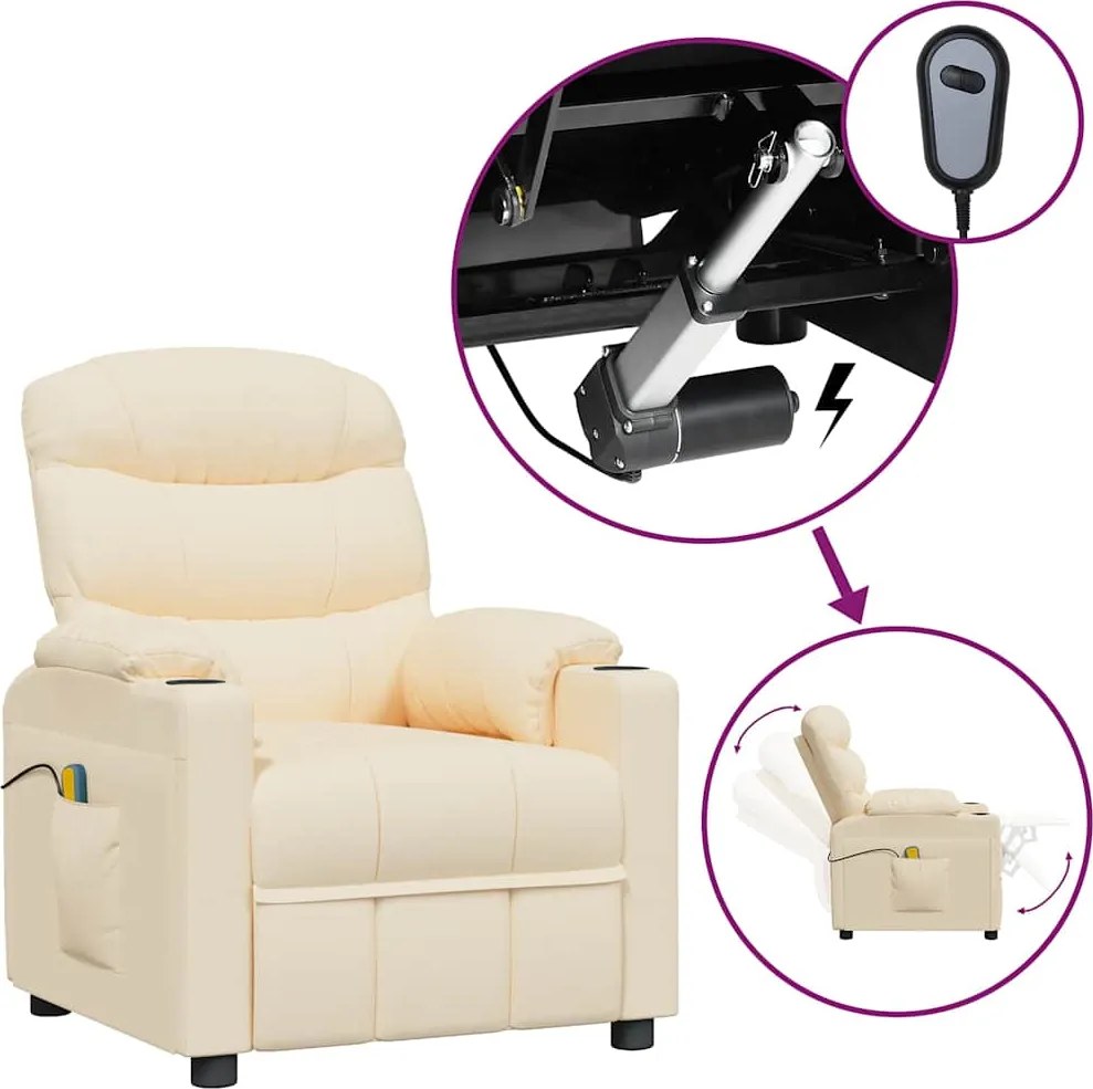 3143512 vidaXL Електрически масажен стол, кремав, текстил