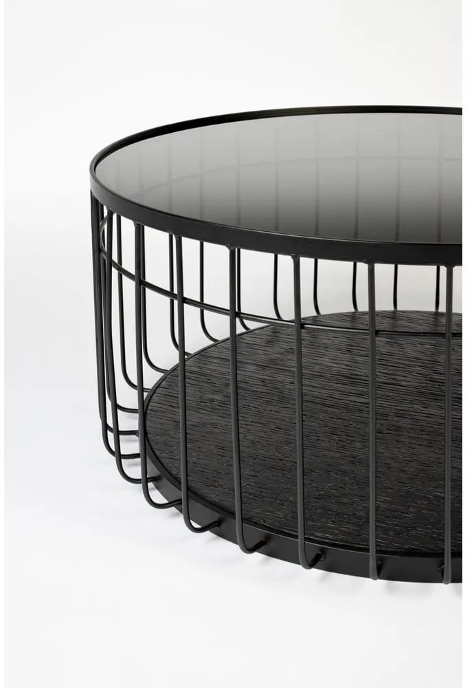 Черна кръгла масичка за кафе със стъклен плот 80x80 cm Lance – White Label
