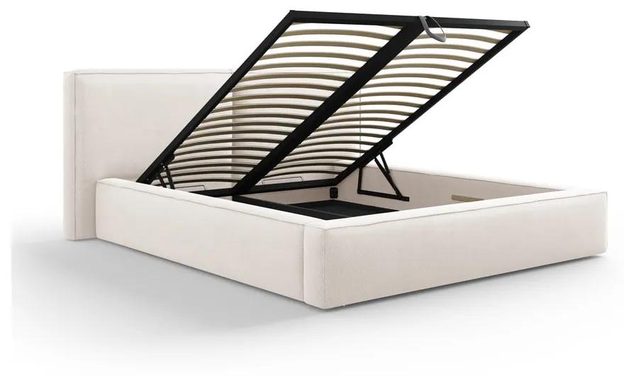 Бежово тапицирано двойно легло с място за съхранение и решетка 160x200 cm Arendal - Cosmopolitan Design
