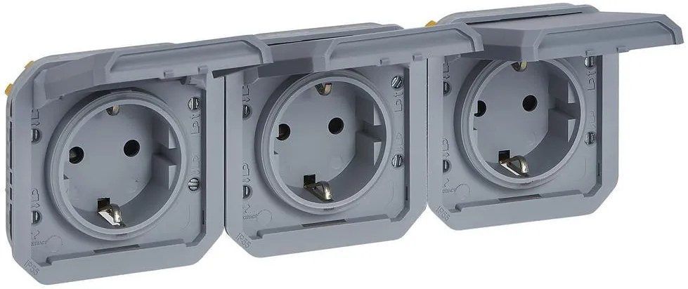 Legrand Контакт шуко ТРОЕН 16А хоризонтален авт. клеми механизъм цвят Сив IP55 Plexo New  - 069578L