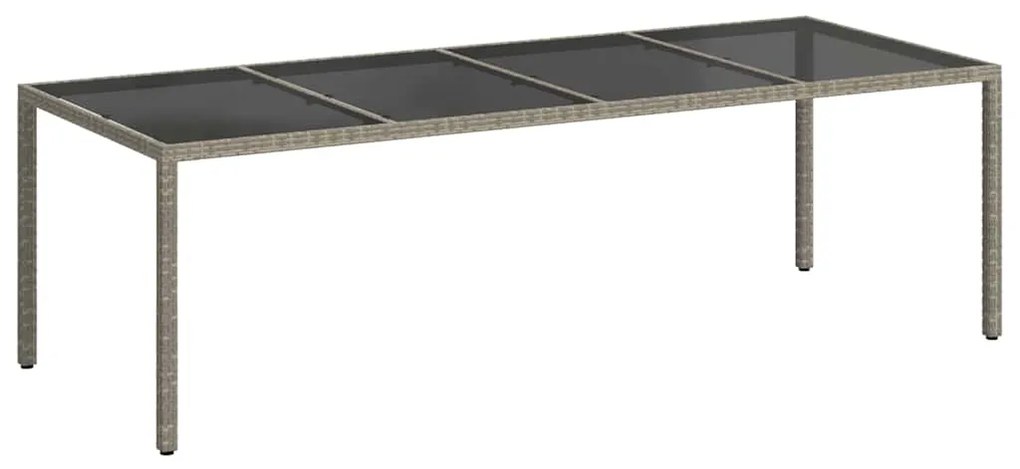 316727 vidaXL Градинска маса сива 250x100x75 см закалено стъкло и полиратан