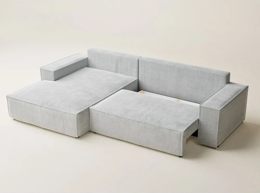 Светлосив шенилов сгъваем/с място за съхранение ъглов диван (ляв ъгъл) Maze – Maison de Rêve