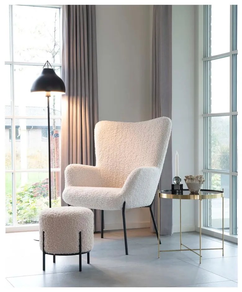 Кремава табуретка от изкуствен косъм Alford – House Nordic