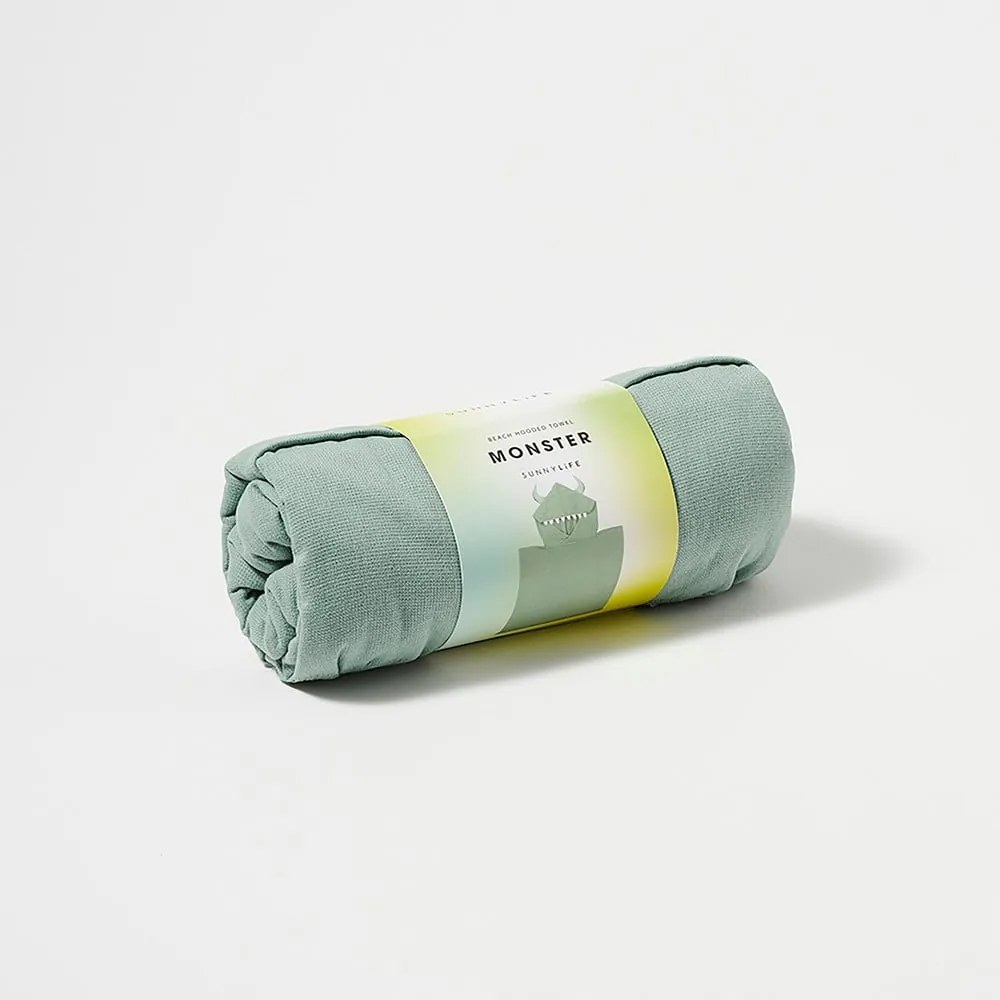 Зелена бебешка плажна кърпа с качулка , 3-6 години Monster - Sunnylife