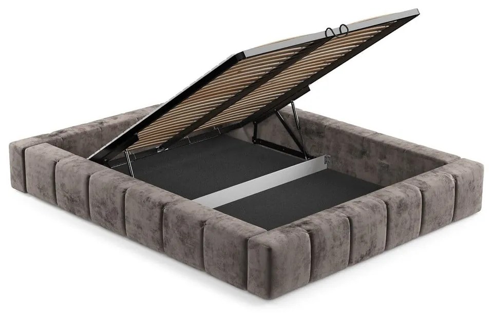 Кафяво тапицирано двойно легло с място за съхранение с включена подматрачна рамка 160x200 cm Aruba L – Maison de Rêve