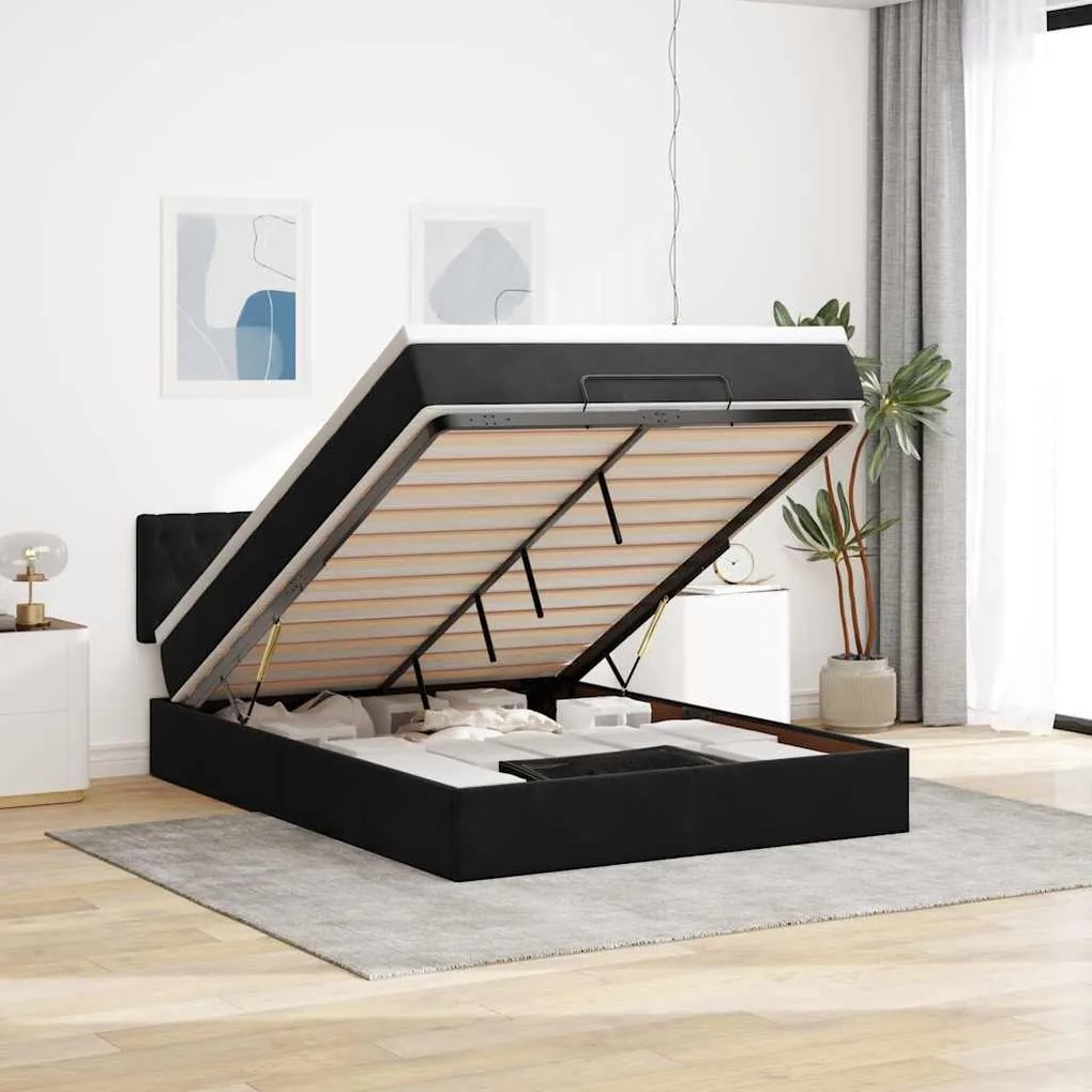 3312700 vidaXL Османска легло с матрак и LED, черно, 140x200 см, кадифе