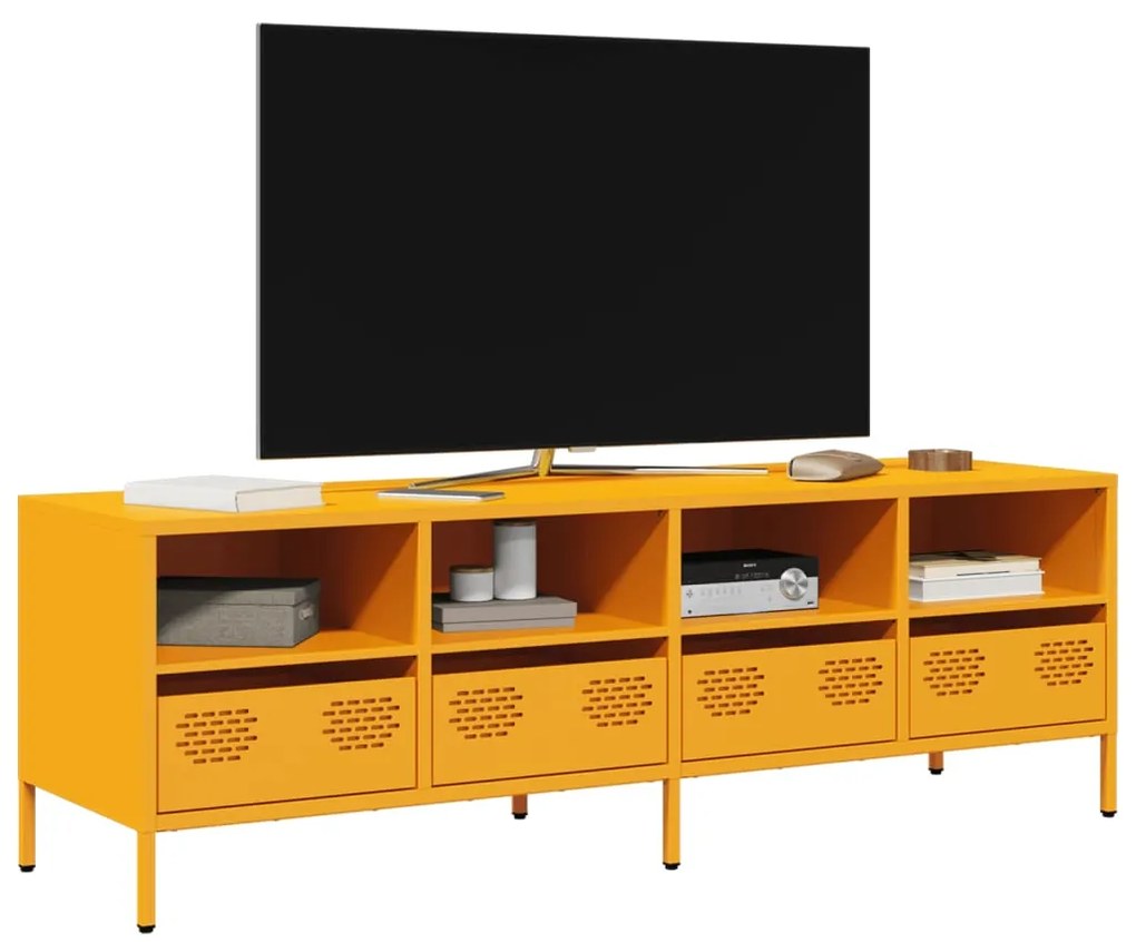 851331 vidaXL ТВ шкаф горчица жълто 135x39x43,5 см студеновалцувана стомана