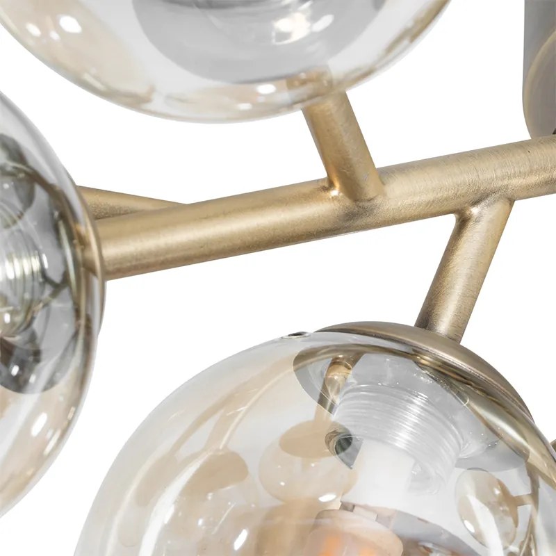 Смарт плафон бронз с кехлибарено стъкло 12 светлини вкл. Zigbee G9 - Bianca