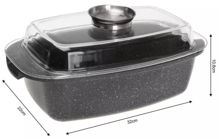 Ростер за фурна и котлон Kinghoff KH 1608, 5.5 литра, Капак с дозатор, Мраморно покритие, Индукция, Черен