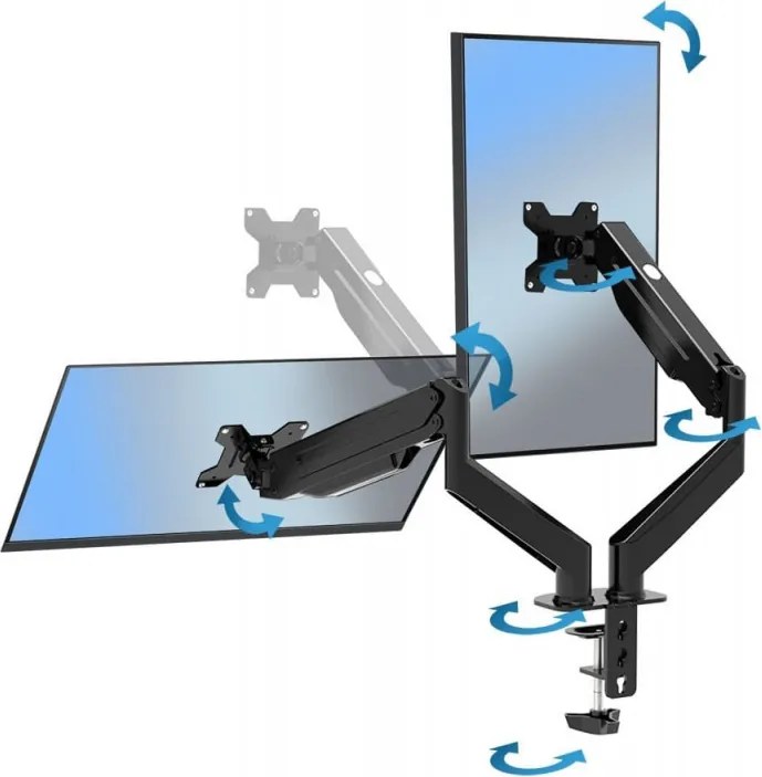 Стойка за монитори Esperanza ERW020, 17"-27", За 2 монитора, Пружинен механизъм, VESA 75/100 mm, До 6 кг на рамо, Черен