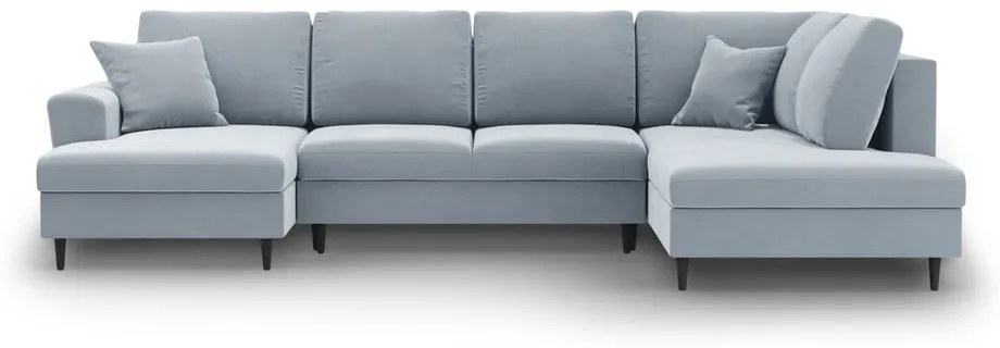 Светлосин кадифен разтегателен ъглов диван с място за съхранение (десен ъгъл/U форма) Kyoto – Cosmopolitan Design