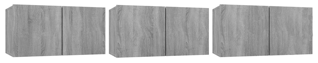 815872 vidaXL Висящ шкаф, сив сонома, 3 бр, 60x30x30 см, инженерно дърво