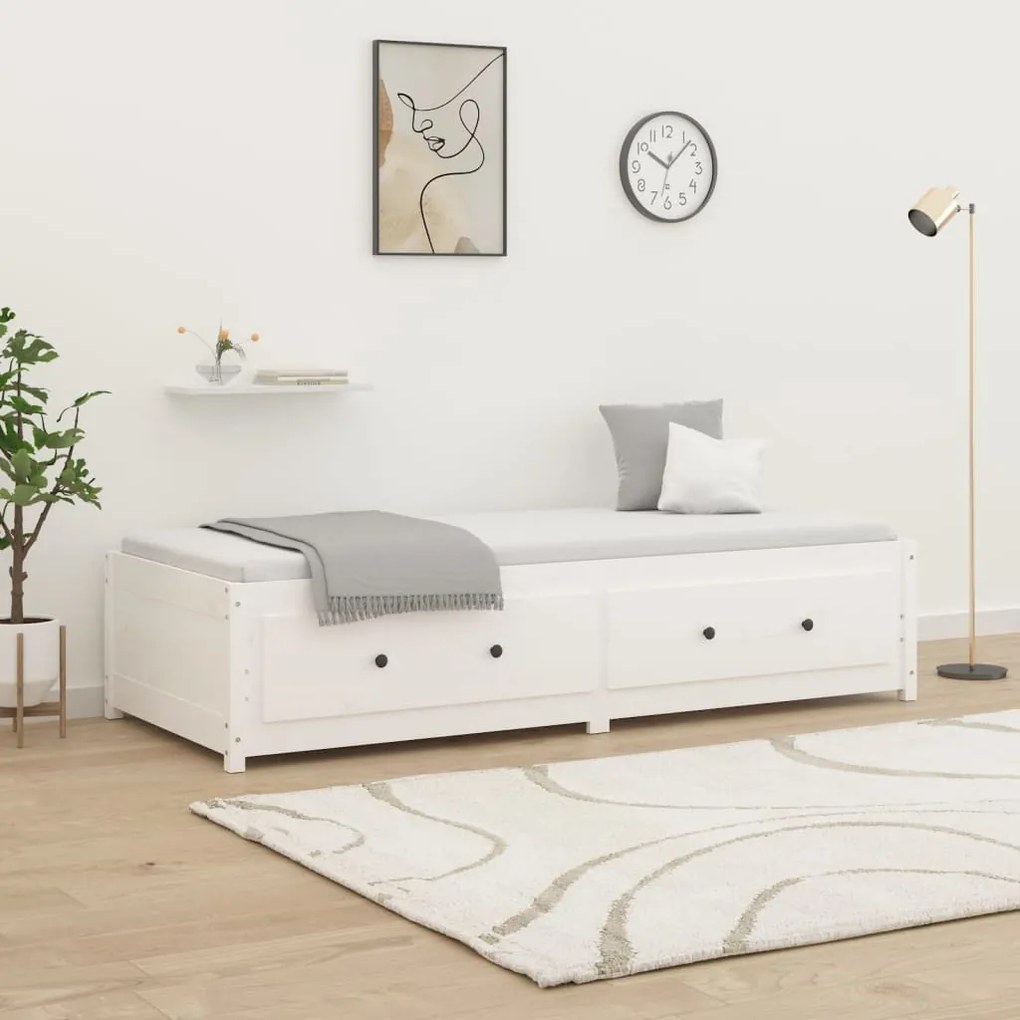 821600 vidaXL Дневно легло без матрак бяло 75x190 cm масивна дървесина бор