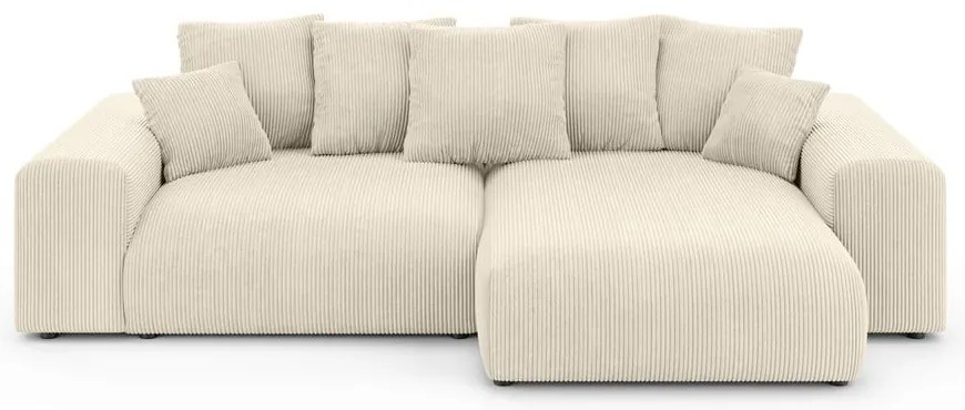 Кремав разтегателен ъглов диван с място за съхранение от рипсено кадифе (променлив) Luma – Ropez