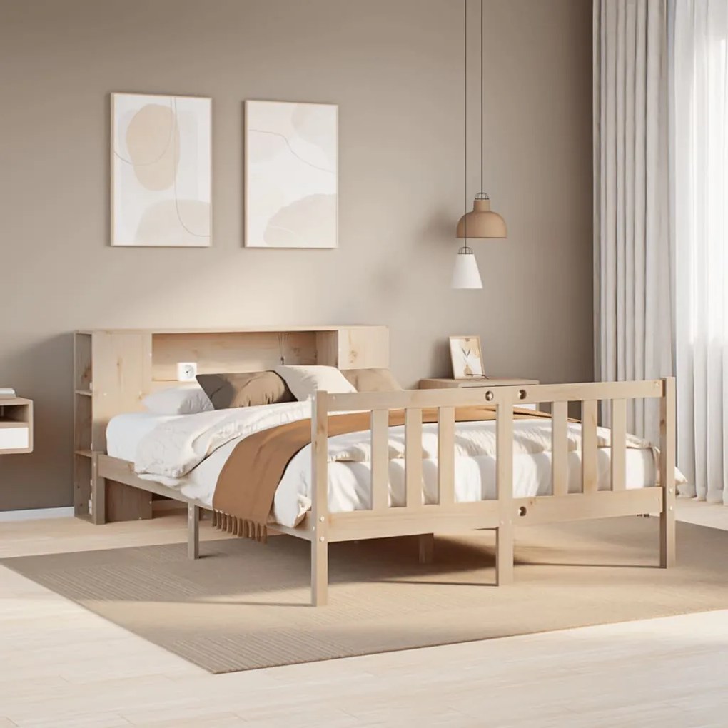 3322275 vidaXL Легло с етажерка за книги, без матрак, 135x190 см, бор масив