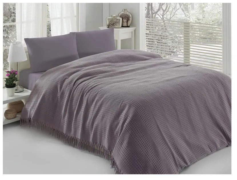 Лилава памучна покривка за двойно легло Pique, 220 x 240 cm - Mijolnir