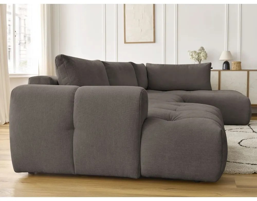 Кафяво-сив сгъваем/с място за съхранение ъглов диван (десен ъгъл/U форма) Fuji – Bobochic Paris