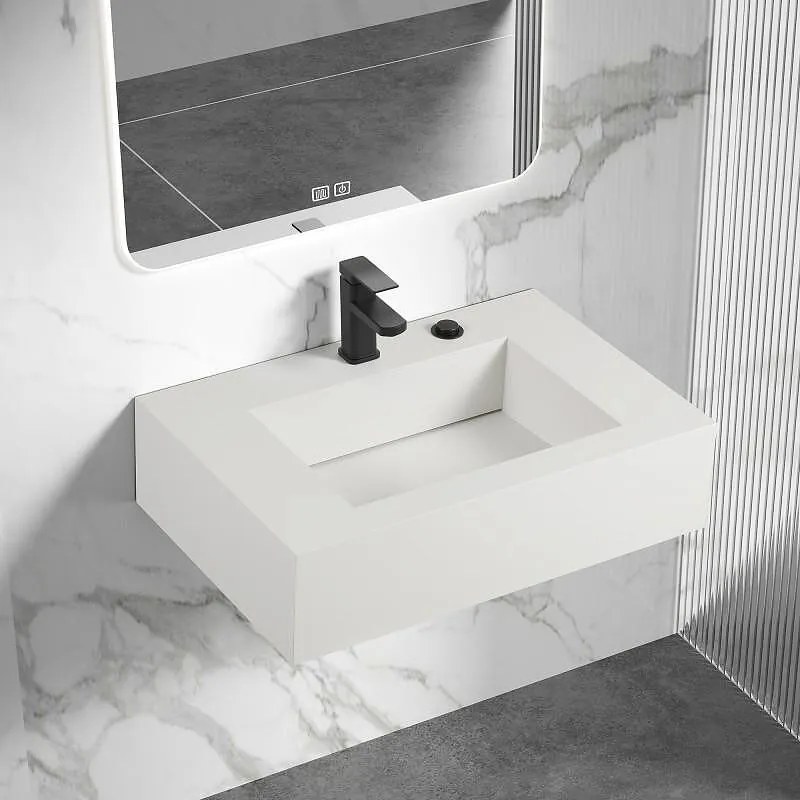 Мивка за баня 12049-70, Inter Ceramic, стенен монтаж, кварц, бял мат, 70х46х18см