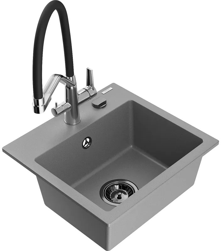 Mexen Milo гранитна мивка с 1 отделение с кухненски смесител Duo, сив