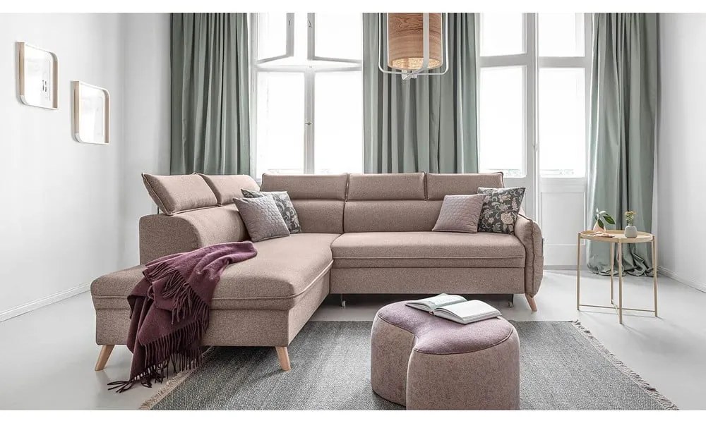 Бежов ъглов разтегателен диван ляв ъгъл, Sweet Harmony - Miuform