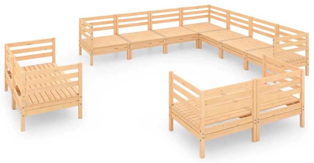 3083214 vidaXL Градински лаундж комплект, 11 части, бор масив