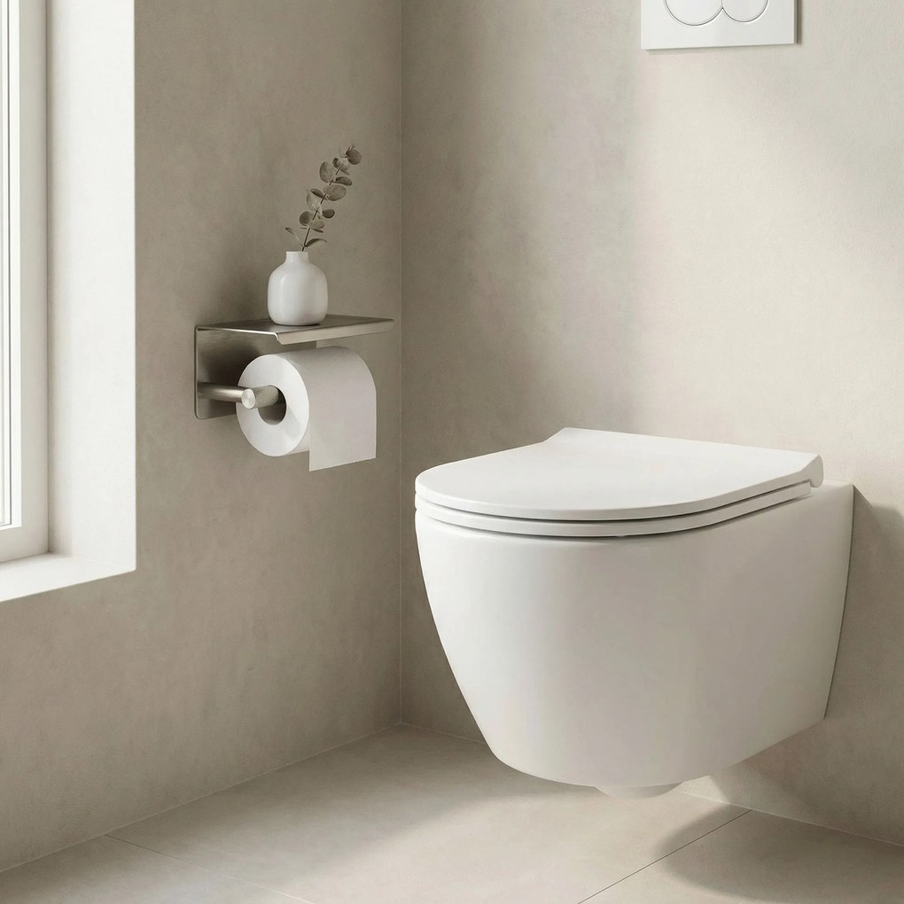 Държач за тоалетна хартия с етажерка 6613 Modern Nickel Brush