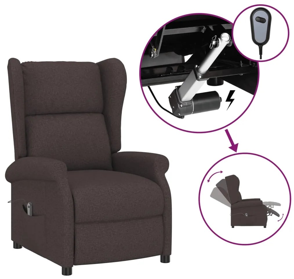 3098324 vidaXL Wingback електрически реклайнер стол, тъмнокафяв, текстил